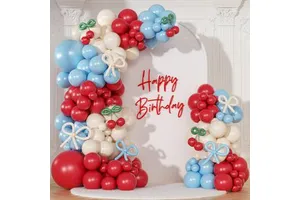 Cute Girls Red Blue pink Kids Children's Party Supplies Birthday Decoration Inflatable Party Set Kit Cherry Garland Balloon Arch