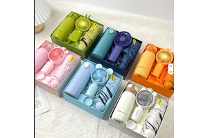 HBC Custom Logo Silk Screen Printed Stainless Steel Promotional Corporate Gift Set Thermos Cup Fan Umbrella Father's Day
