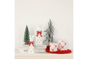 Holiday New Year Gift Desktop Mantels Shelf Decors Gift Ceramic Decorations Christmas Bowknot Deer Elk Figurine