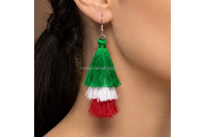 Mexican Independence Day Accessories Rio Carnival Venice Carnival Red White Green Tassel Earrings