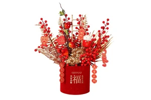 Festive Lunar New Year Prosperity Tub Centerpiece with Gold Foil Accents for Living Room Shelf or Desk Decor
