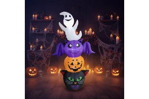 Halloween Inflatable Ghost Pumpkin Bat Black Cat Combo Set with LED Lights Outdoor Yard Decoration Ornaments