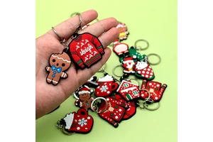 Fashion New Popular Customizable 2D Soft PVC Christmas Themed Keychains Bulk Gingerbread Santa Ugly Sweater Rubber Key Rings