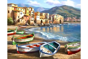 Colorful Boats in Venice Landscape Series Cross Stitch Decorative Painting Kit with Fabric Background Hand Embroidery