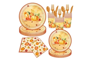 Modern Cartoon Thanksgiving Theme Party Supplies Autumn Pumpkin Maple Leaf Disposable Tableware Holiday Atmosphere Decoration