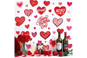 Glossy Self-adhesive PVC Heart-shaped Sticker Valentine's Day Promotional Decoration 6-piece Set