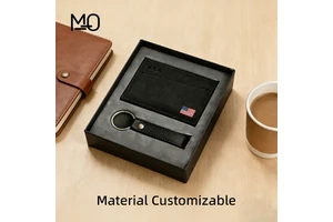 Custom Handmade Souvenir PU Leather Wallet Keychain Gift Set Silk Screen Printed Country Flag Debossed/Embossed Logo Minimalist