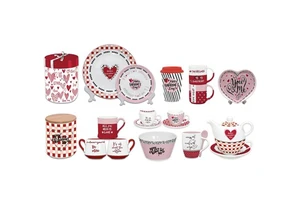 Valentine's Day Dinner Set, Ceramic Gift Dinnerware Set, Valentines Day Cup Set for Women