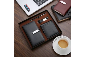 Hot Sale Custom Fathers Day Gift Set for Men Corporate Notebook Gift Set With Keychain Pen Wallet and Box