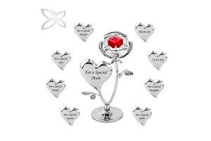 Crystocraft Personalised Engraving Alloy Folk Art Rose Heart Figurine Brilliant Cut Crystals Gift Special Mom Mother Day