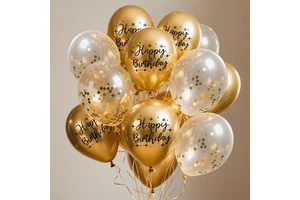 12 Inch Gold Metallic & Clear Confetti Latex Balloons Set for Birthday Party, Wedding and Event Decorations Supplies