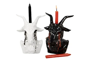 Custom Halloween Decor Accessories Pillar Taper Candle Stick Stand Glazed Ceramic Devil Goat Crying Baphomet Head Candle Holder