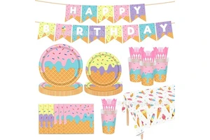 Cream Ice Cream Birthday Theme Fresh Party Supplies Themed for Summer Fun Kids Celebration Event