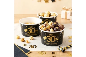 10Pcs Black Gold 30th Birthday Paper Bowls Disposable Tableware for Adult Birthday Party Supplies Decorations