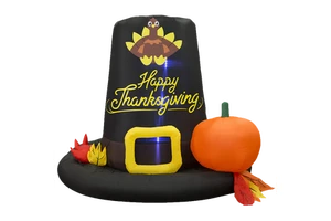 6 FT Inflatable Thanksgiving Pilgrim Hat Decoration with LED Fall Stacked Pumpkins Blessed Thanksgiving for Autumn Harvest Fall