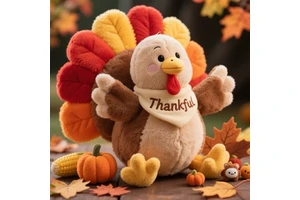 Custom Thanksgiving Turkey Mascot Plush Toy with Thankful Bib Personalized Holiday Stuffed Animal Gift OEM ODM