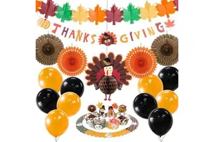 Thanks Giving Banner Party Swirls Decoration Turkey Pumpkin Maple Leaves Fall Harvest Autumn Supplies Thanksgiving Decorations