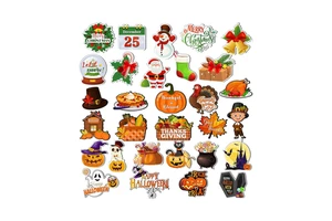 Holiday Magnetic Thanksgiving Christmas Pumpkin Paper Fridge Magnet Set Waterproof Art Deco Design Dishwasher Safe Kitchen Decor