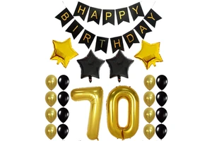 Black Gold 60th 70th 80th Birthday Banner and Giant Number Balloons Garland Adult Birthday Anniversary Backdrop Party Decor Set