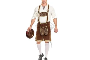 Men Bavarian Lederhosen Costume Oktoberfest Outfit Traditional German Beer Festival Leather Shorts with Braces and Shirt