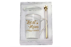 Mothers Day Gifts 2024 Best Mom Ever Coffee Mug Set with Lid and Spoon Mothers Day Box Gift Sets for Mothers Day