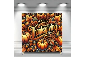 Happy Thanksgiving Square Arch Backdrop Cover Polyester Pumpkin Acorn Maple Leaf Arch Background Birthday Party Customizable