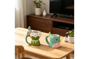 Redeco Cute Parrot Bouquet Head 3D Ceramic Mug Tropical Coffee Tea Cup Gift Wholesale Custom Logo Fun