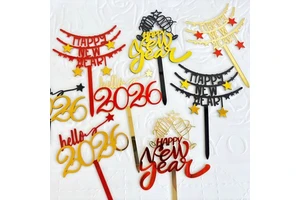 Hot Sale New Year's Eve Party Decoration Cheers Banner Shape Cake Topper Acrylic Happy New Year Cake Topper