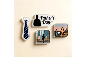 Father's Day Custom UV Printed Acrylic Fridge Magnet with Tie/Beard Pattern. Multi-piece Package. Kitchen Decor Gift for Dad.