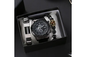Men's Steel Strap Watch Bracelet Three-Piece Set Box Souvenir Father's Day Thanksgiving Christmas Valentine's Day Gift Set