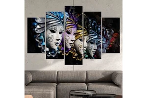 Elegant Venetian Carnival Mask Printed Canvas: Modern Home Decor,SET OF 5 MIX CANVAS