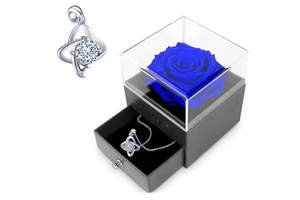 Hfloral Customized Wedding Birthday Present Valentine Luxury Preserved Roses Jewelry Gift Box Eternal Rose With Jewelry Box
