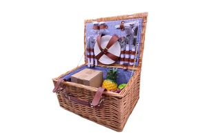 Food Picnic Hamper Storage Baskets 4 Person Insulated Wicker Picnic Basket Empty Willow Picnic Gift Set For Camping