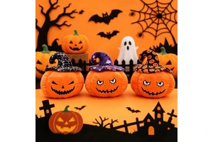 Halloween Pumpkin Super Soft Plush Toy with Witch Hat PP Cotton Filled Stuffed Pillow for Kids & Decor