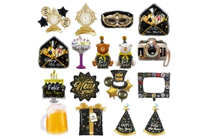 Spanish Feliz Ano Nuevo Globos Backdrop Decoration Black Happy New Year Party Decoration Balloons