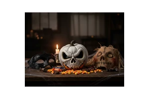 Glowing Resin Jack-o'-Lantern Statue Scary White Pumpkin Head Light Figure Waterproof Durable Handmade Non-Toxic Halloween Decor