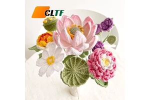 Hot Sale Wool Knitted Flower Bouquet Lotus Leaf Rose Peony Flowers Mother's Valentines Day Gifts 2026 Crochet Flower Bouquet