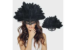 HLC ODM Carnival Half Face Mask Masquerade Venice Feather Eyemask Manufacturer for Carnival Parade Party Celebration Performance