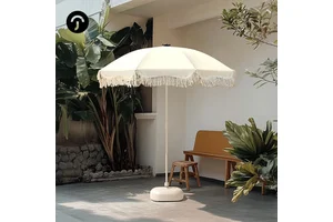 Tassel Umbrella Outdoor Sunshade Beach Garden Courtyard Large Steel Pole Windproof Base Manual Opening