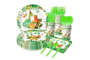 Cartoon Green Dinosaur Party Supplies Modern Children's Birthday Party Decoration Set Paper Plate Paper Cup Paper Towel Easter