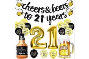 Black and Gold Birthday Party Decoration Items for 18, 30 and 40-year-olds, Birthday Beer Cups and Whisky Balloons