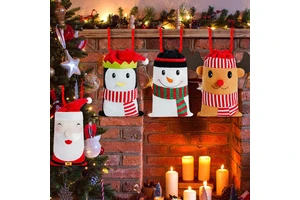 Recyclable Christmas Children's Candy Handbags Gift Bags with Drawstring Design Santa Claus Decorations Pendants