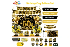 Large 30th Birthday Decorations for Men Women Black Gold Party Supplies Set With 30th Birthday Backdrop Balloons Banner Pack