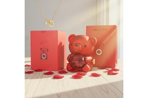 Grateful Mother's Day Gift Box for Mom Mother Women - Premium Modern Rotatable Jewelry Box Eternal Rose Necklace Teddy Bear