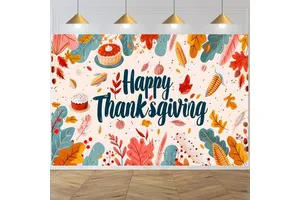 Happy Thanksgiving Backdrop Cartoon Turkey Cute Forest Animals Photography Background Kids Party Decorations Banner Customizable