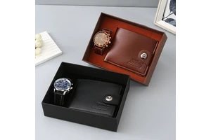 Mens Gift Set Quartz Watch PU Leather Wallet Belt Box Set Best Gift for Party Birthday Father's Day Valentines Day Present Gift