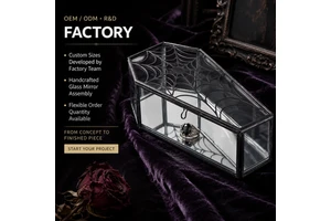 Handmade Coffin Shaped Glass Jewelry Box Spider Web Soldering Gothic Metal Frame Halloween Display Case Decor Keepsake Box