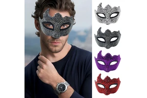 Christmas Venetian Luxury Party Plastic Rhinestone Half-Face Mask Carnival Sexy Rhinestone-Embellished Black Men Women