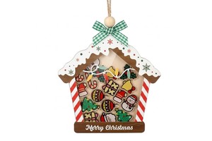Christmas House Jar Ornament | UV Printed 6-Color Fillable Plywooden Frame With Acrylic Charms | Holiday Hanging Decor
