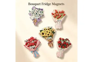 Custom Holiday 3D Resin Flower Bouquet Fridge Magnet Bless You Message Refrigerator Sticker For Mother's Day Souvenir Gift